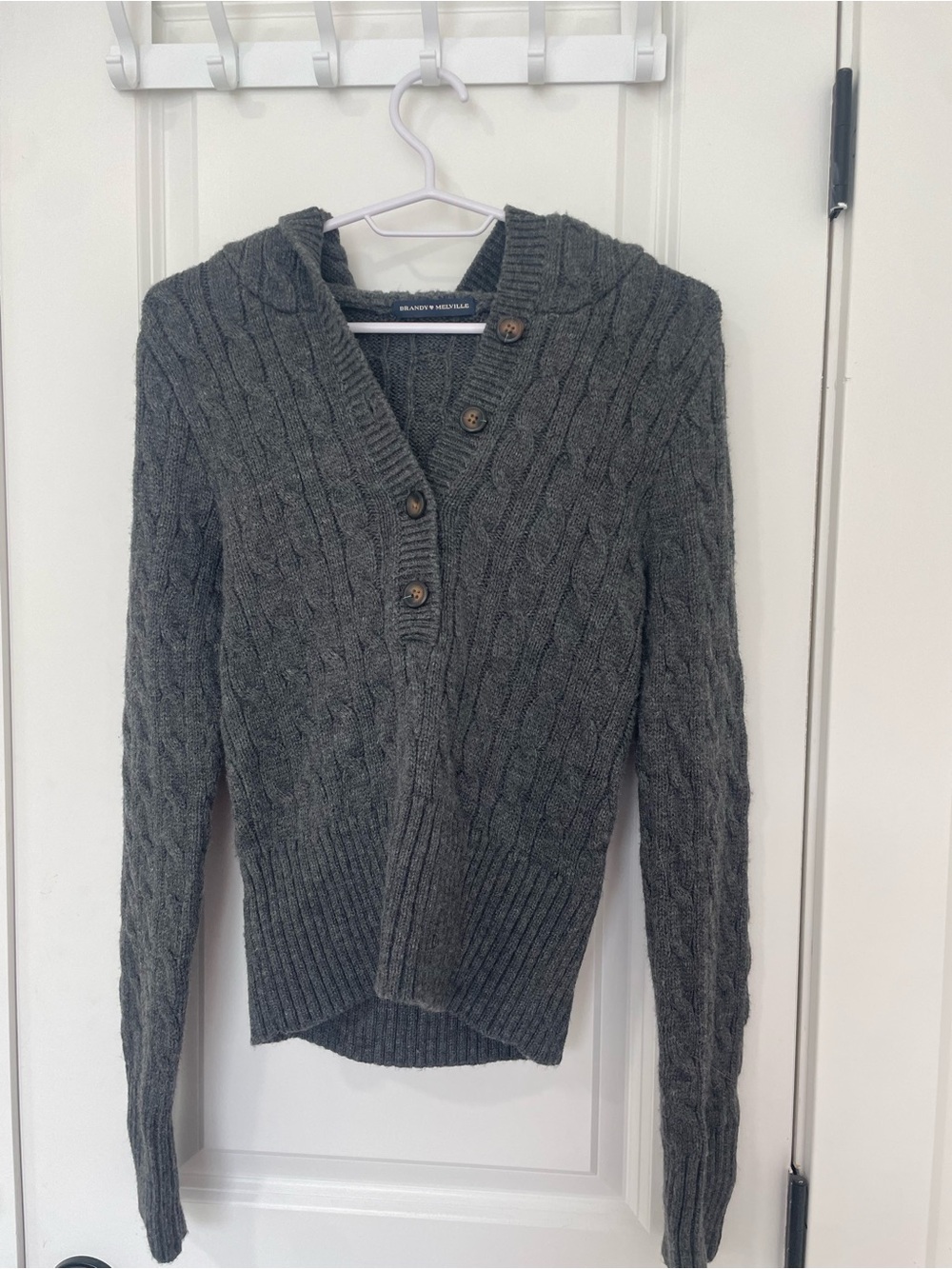 Brandy Melville Charcoal Cable-Knit Hooded Cardigan